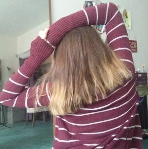 Hollister Cranberry-and-White Striped Cardigan - S